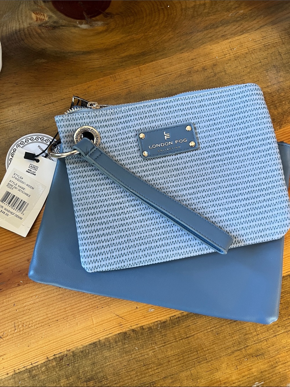 London Fog Light Blue Woven Wristlet 2 piece set